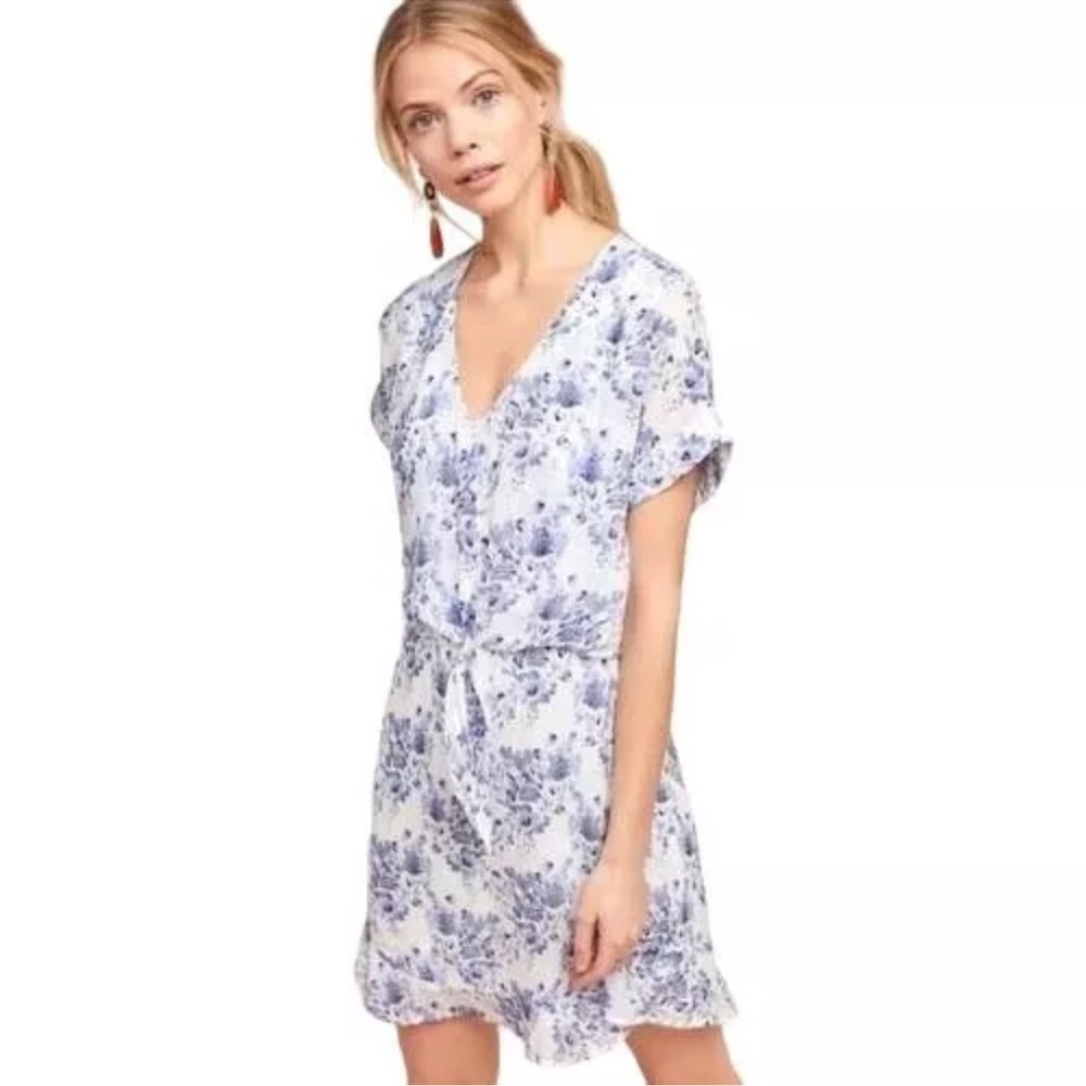 Cloth & Stone Anthropologie Floral Vivian Blue White Dress Medium